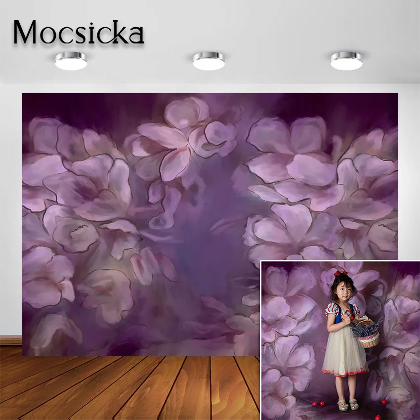 

Mocsicka Purple Floral Photography Backdrop Children Newborn Retro Portrait Photo Shoot Background Painting Flower Photocall