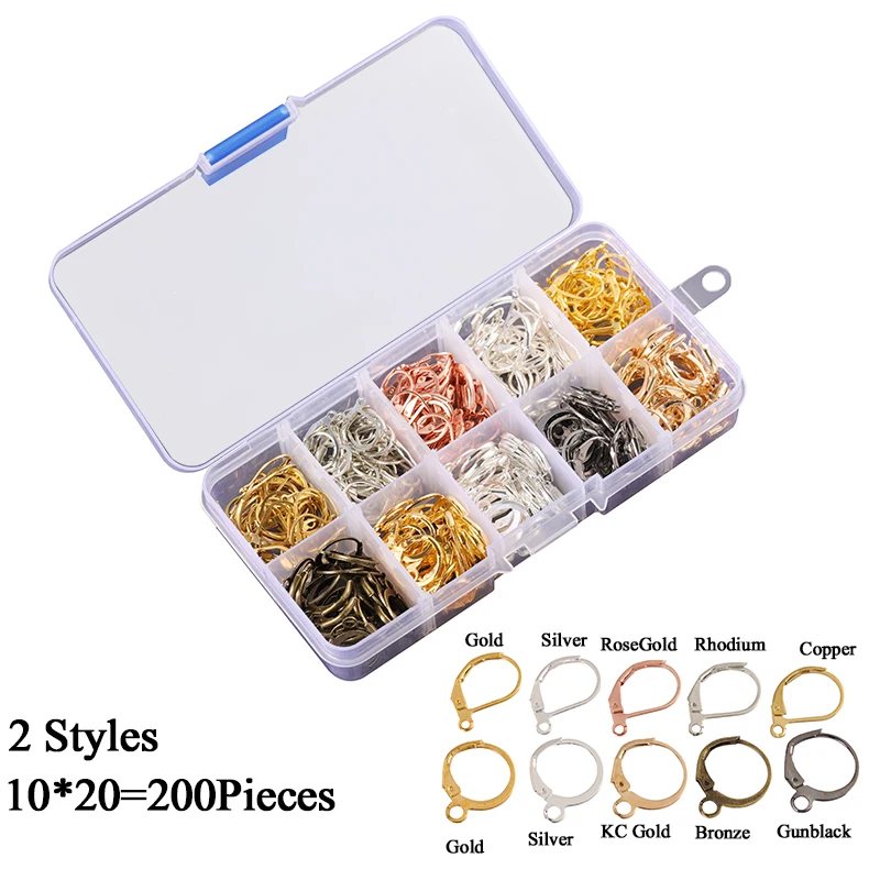 200 шт./кор. 2 стиля Золотой/Серебряный Французский рычаг крючки для сережек провод