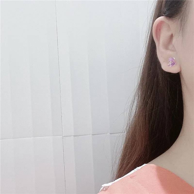 3 Pairs/Set Dreamy Cartoon Animal Purple Yellow Bear Love Heart Stud Earrings Set Lovely Girlish Style Fashion Jewelry Gifts | Украшения и