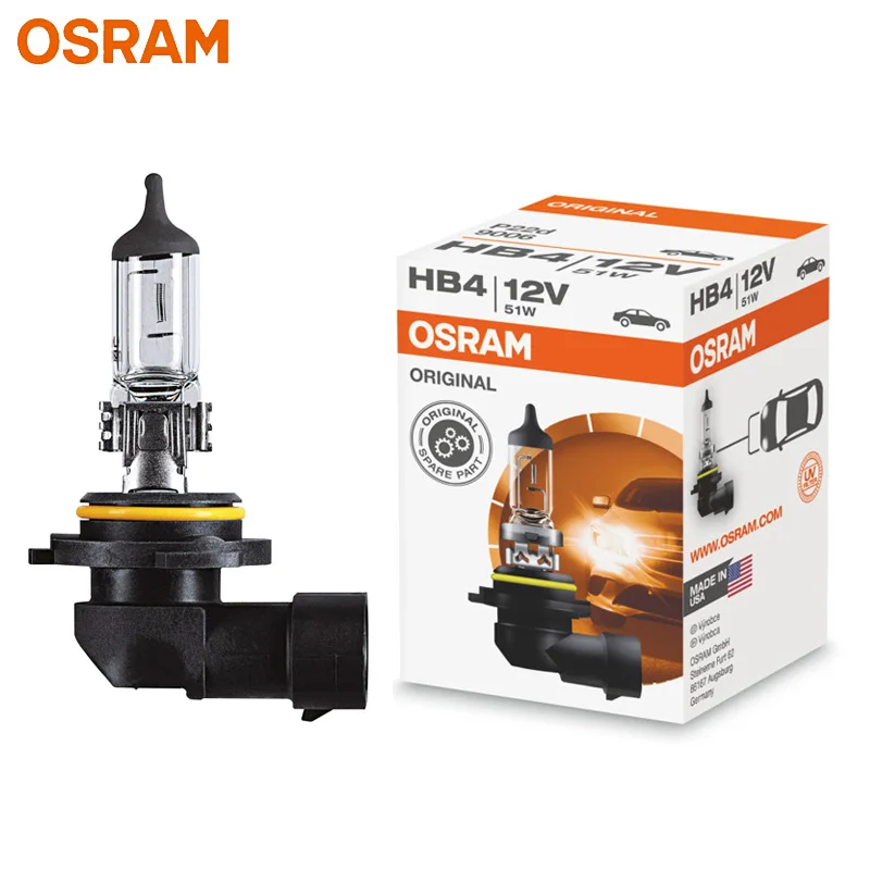 OSRAM 9006 HB4 12V 51W P22d Original Car Halogen Headlight Auto Bulb 3200K Standard Hi/lo Beam OEM Quality Made In USA(Single)