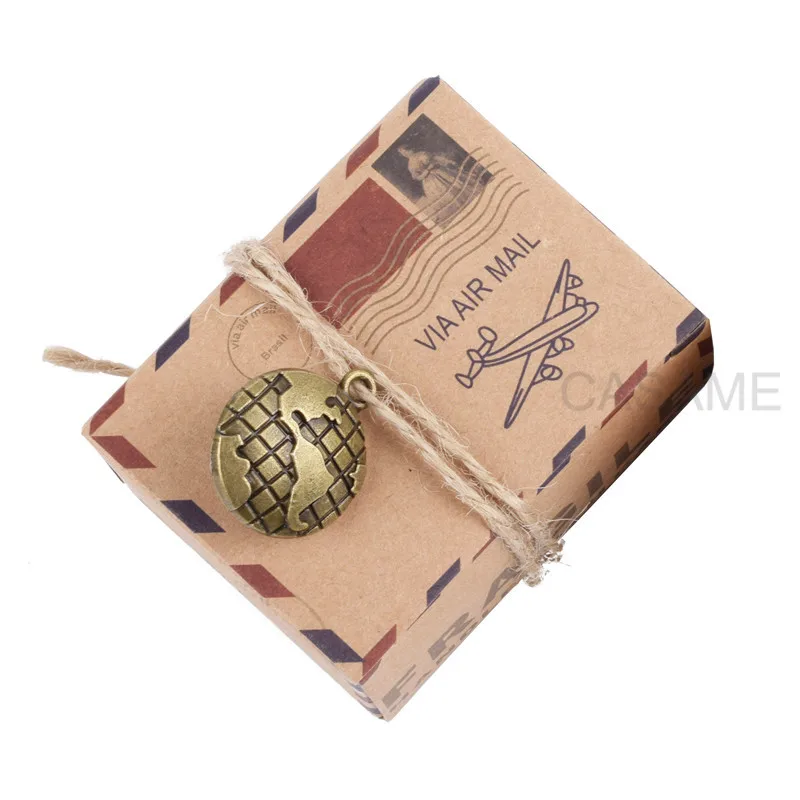 50Pcs paper Vintage Favors Candy Box Kraft Paper Travel Theme Airplane Air Mail Boxes Compass earth Wedding Party Souvenirs | Дом и сад