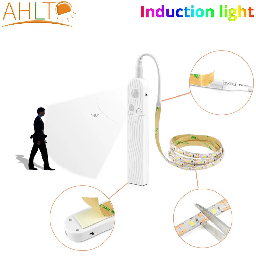 

Светодиодный светильник с пассивным ИК датчиком движения, освещение для кухни, шкафа, прикроватного столика, лестницы, гардероба, ночник с д...