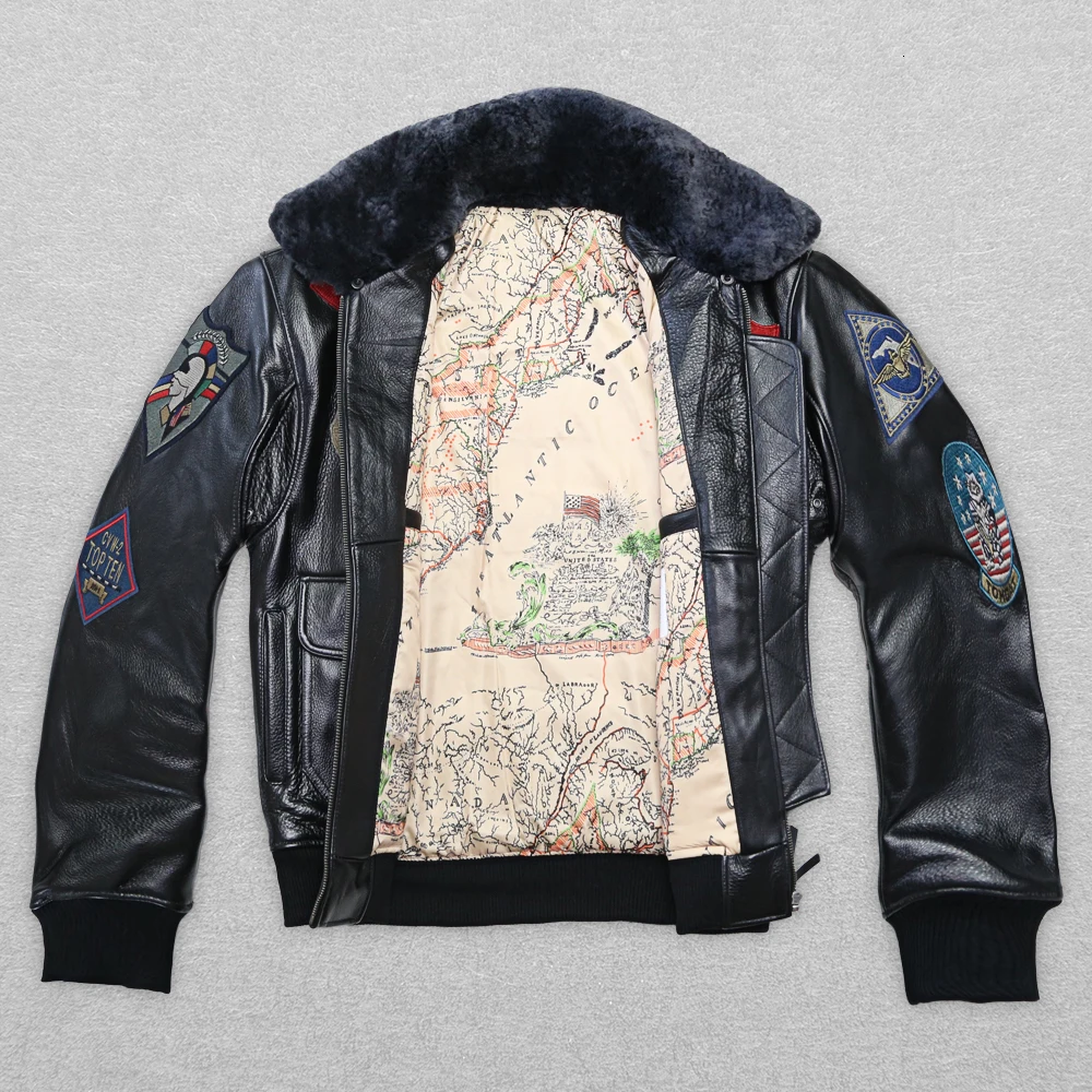 

2020 New Men's Cowskin Leather Jacket Fat loose big yards S-XXL Wool Collar Men Military A2 Pilot Jacket Winter Coats