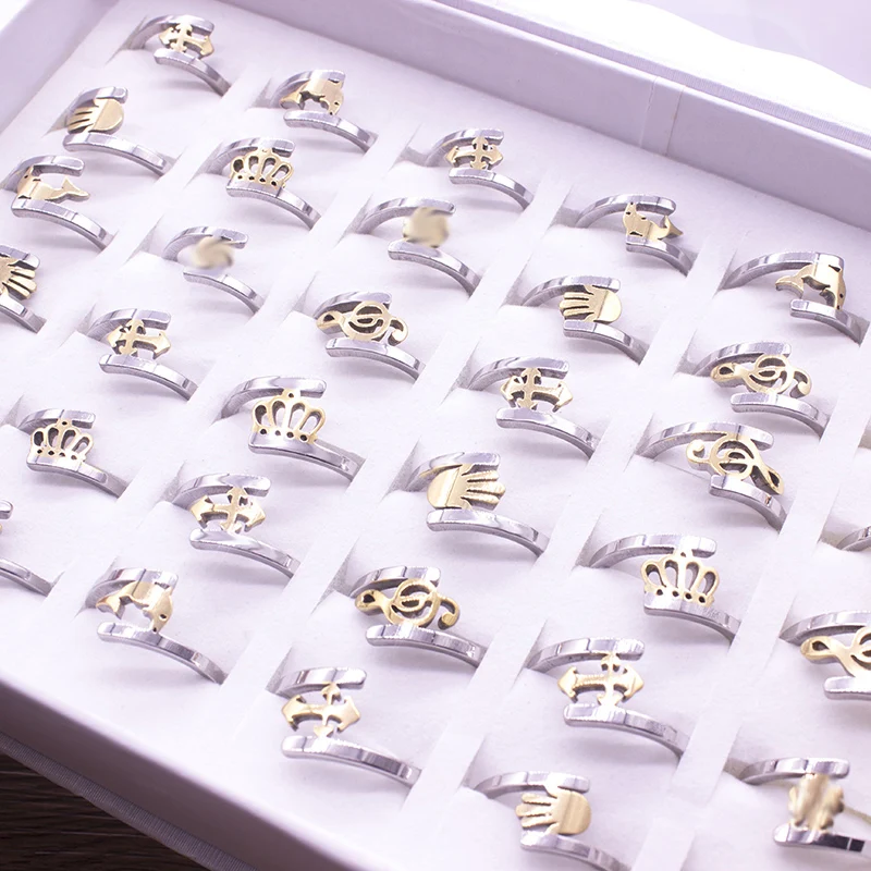 

20 Pcs Vintage Retro Style Stainless Steel Ring for Men and Women Crown Palm Cross Charm Punk Rings Jewelry Wholesale
