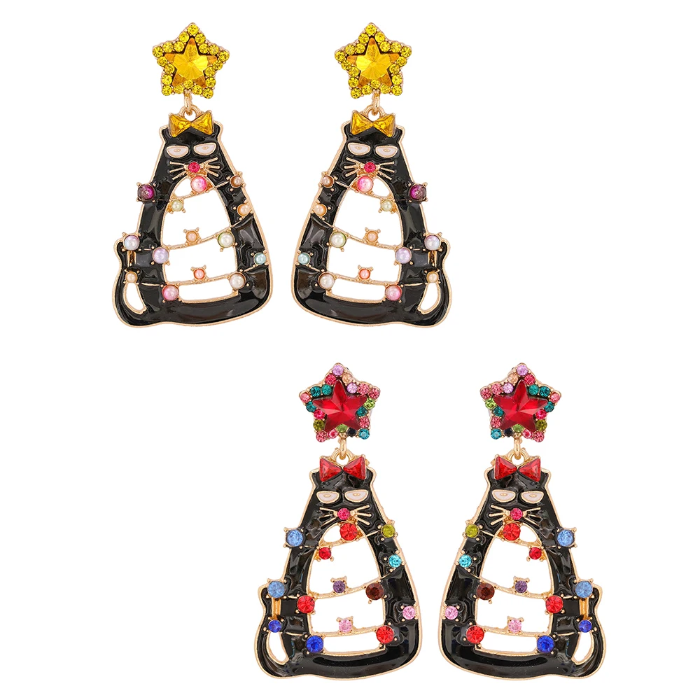 

Fun Design Cartoon Christmas Cute Cat Earring for Women Ornaments Statement Girl Teen Trendy Animal Jewelry Accessories Kolczyki