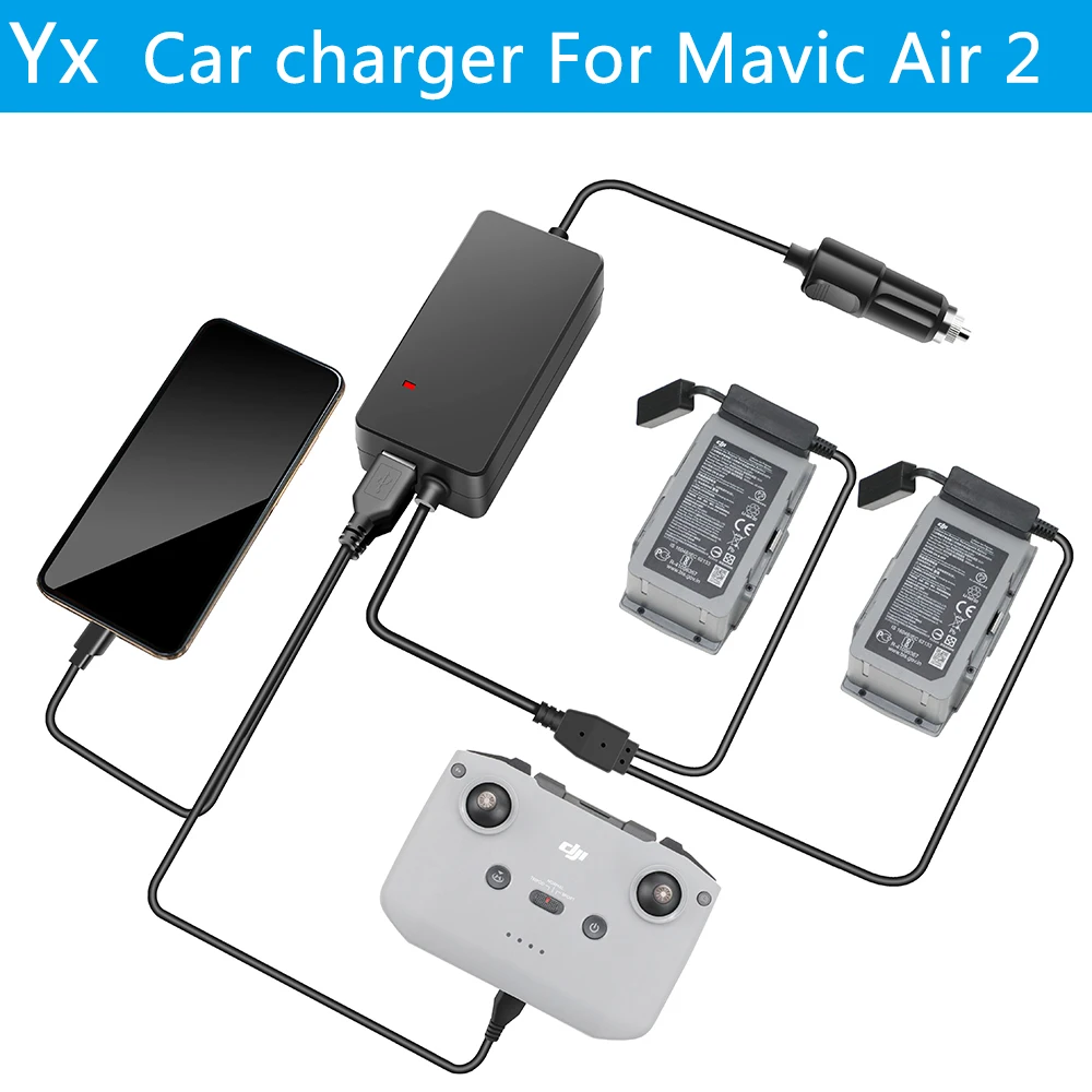 

YX Car Charger For DJI Mavic Air 2/2S Drone Battery with 2 Battery Charging Ports Fast Charging Travel Transport Outdoor Charger
