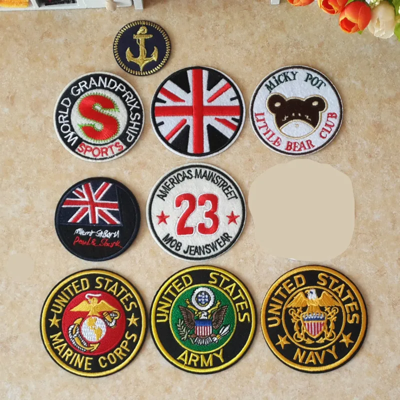 

20pcs/lot Round Luxury Embroidery Patch Letter Anchor Army Navy Sports Clothing Decoration Accessories Iron