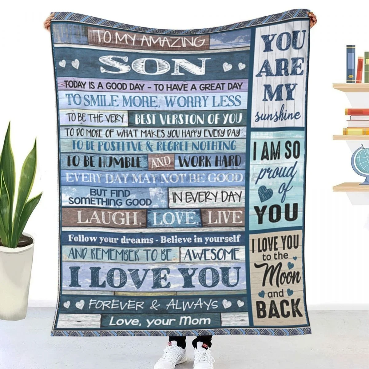 

I LOVE YOU ; PERFECT GIFT FOR SON FROM MOM Sherpa Blankets Ultra Soft Flannel Fleece Throw Blankets for Couch Sofa Bed