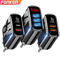 fonken quick charge 3 0 pd charger 2 port fast charging for phone charger usb type c port wall adapter led display dash chargers