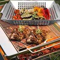 1 pcs stainless steel barbecue basket vegetable grill pan barbecue drain tray net for fish vegetables steak shrimp chops