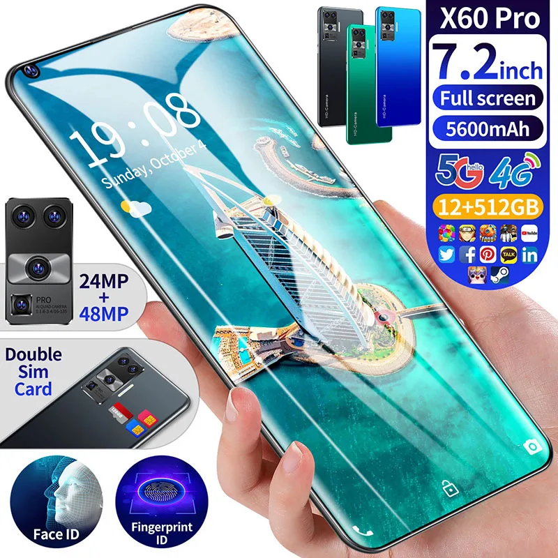 

New Global Version 6.6inch X60Pro Smart 4G 5G Phone 5000mAh Android 10.0 GPS8 256GB