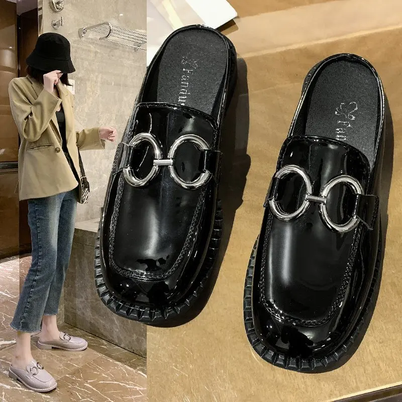 

тапочки 2021 Spring Autumn New Fashion Flat Mules Shoes Women's Casual Party Student Leisure Low Heel Elegant Casual Goth