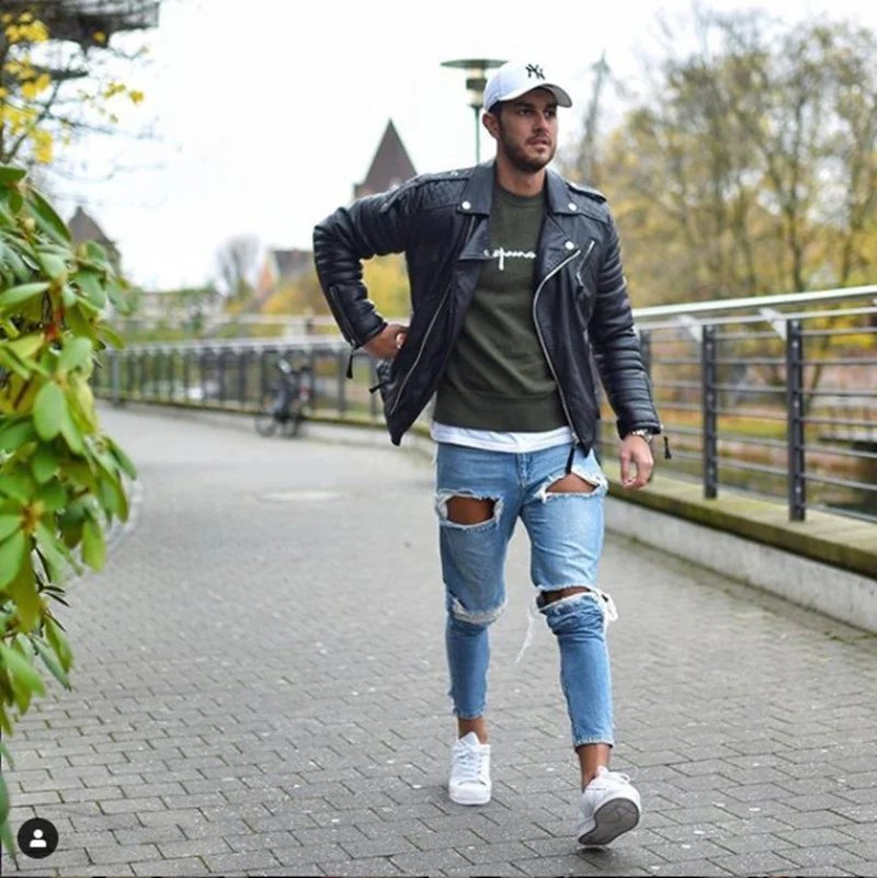 

2021 autumn/winter New denim pants For men with broken knees fashion trend Outdoor Casual shopping Comfortable jeans For me