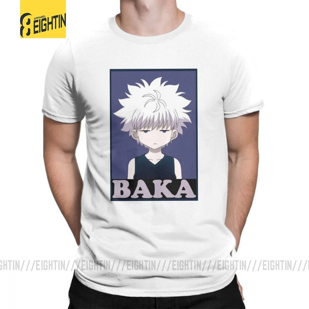 Охотник х Хантер футболки Killua Zoldyck Baka классический комикс о-образный вырез с коротким рукавом классический крой Чистый хлопок футболки мягкие мужские футболки
