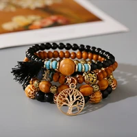 4pcslot wood beaded bracelet set charm handmade men elastic bracelets for women vintage bangle femme