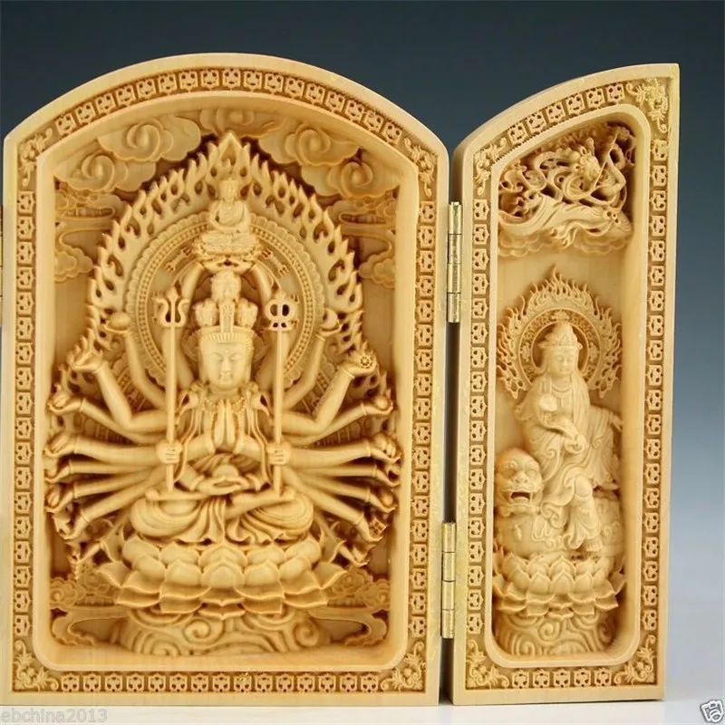 Восточные винтажные Самшит ручной работы резная статуя Будды AQQ | Дом и сад