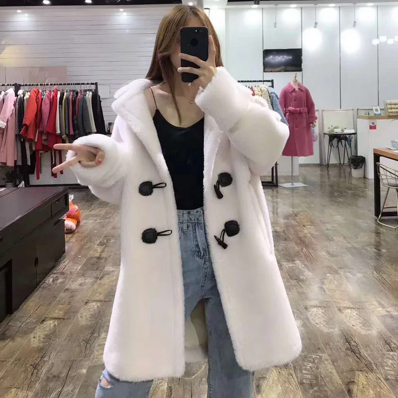 And Tops Womens Blouses Parka Wool Blends Fur Coat Plus Size Winter Clothes Women 2021 Real Price Long Jacket With Horn Button | Женская