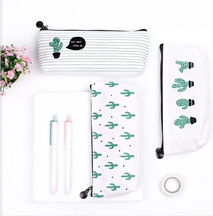 Креативная сумка карандаш кактус маленькая свежая холщовая простая пенал для