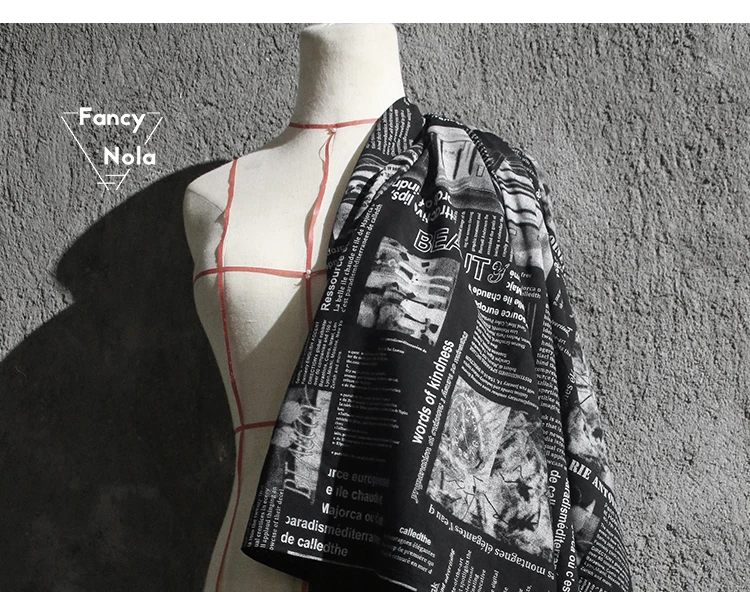 Черная английская газета письмо ткань креативный принт узор хлопок дизайнерская