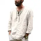 Рубашка мужская с длинным рукавом, Повседневная блузка из ткани, привлекательная износостойкая, однотонная, с V-образным вырезом