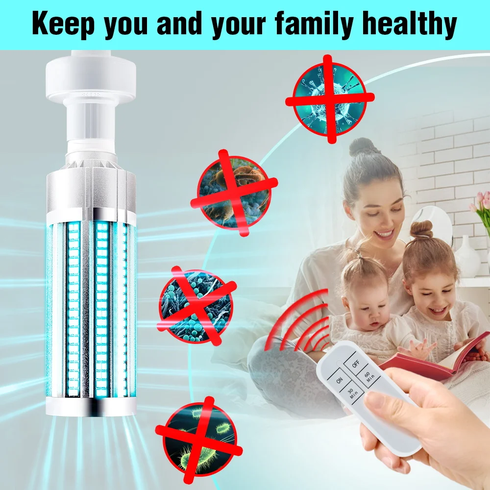 

UV-C Lamp LED Corn Bulb Virus Kit Germicidal 220V LED Bactericidal Lamp Ultraviolet Disinfection Light Ozone sterilization 60W