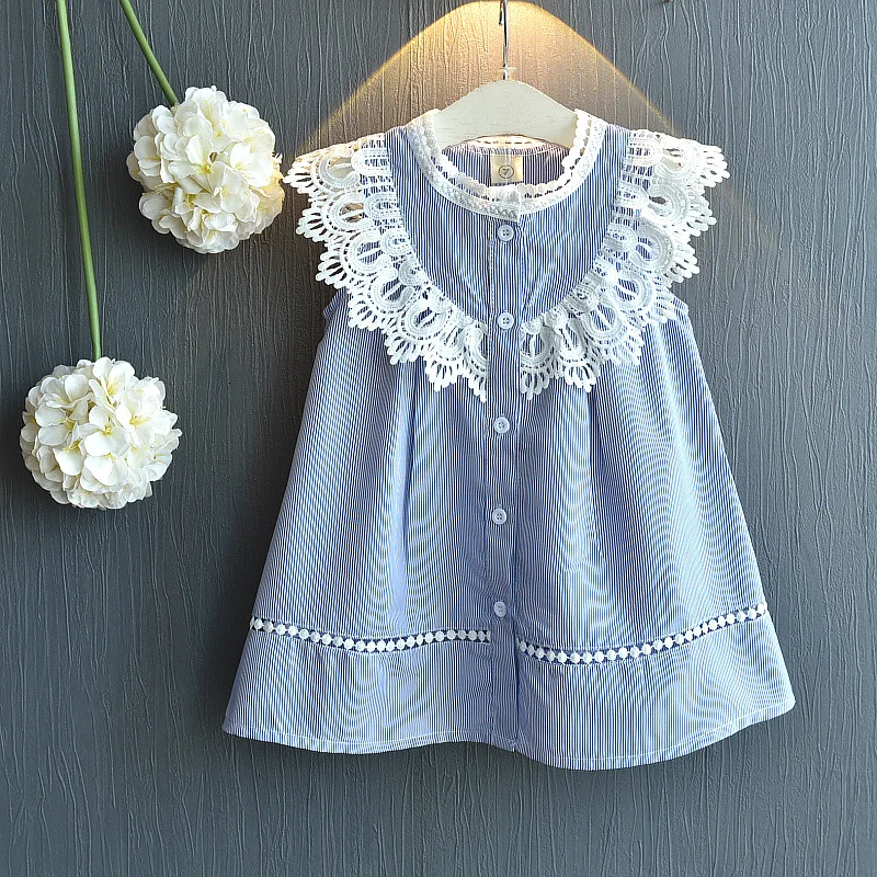 Детское летнее платье 2020 красивое в полоску кружевное вечервечерние принцессы