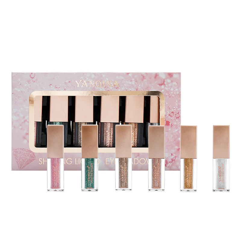 6Pcs/Set Metal Eyeshadow Set Waterproof Liquid Gold Diamond Glitter Bronze Colors Shimmer Eye Shadow Makeup Cosmetic |