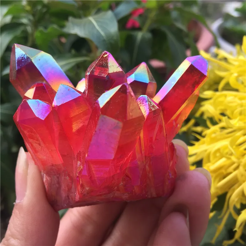 1pcs Natural crystal quartz Rare beautiful flame aura quartz crystal cluster Ore Mineral Healing Specimens Random delivery