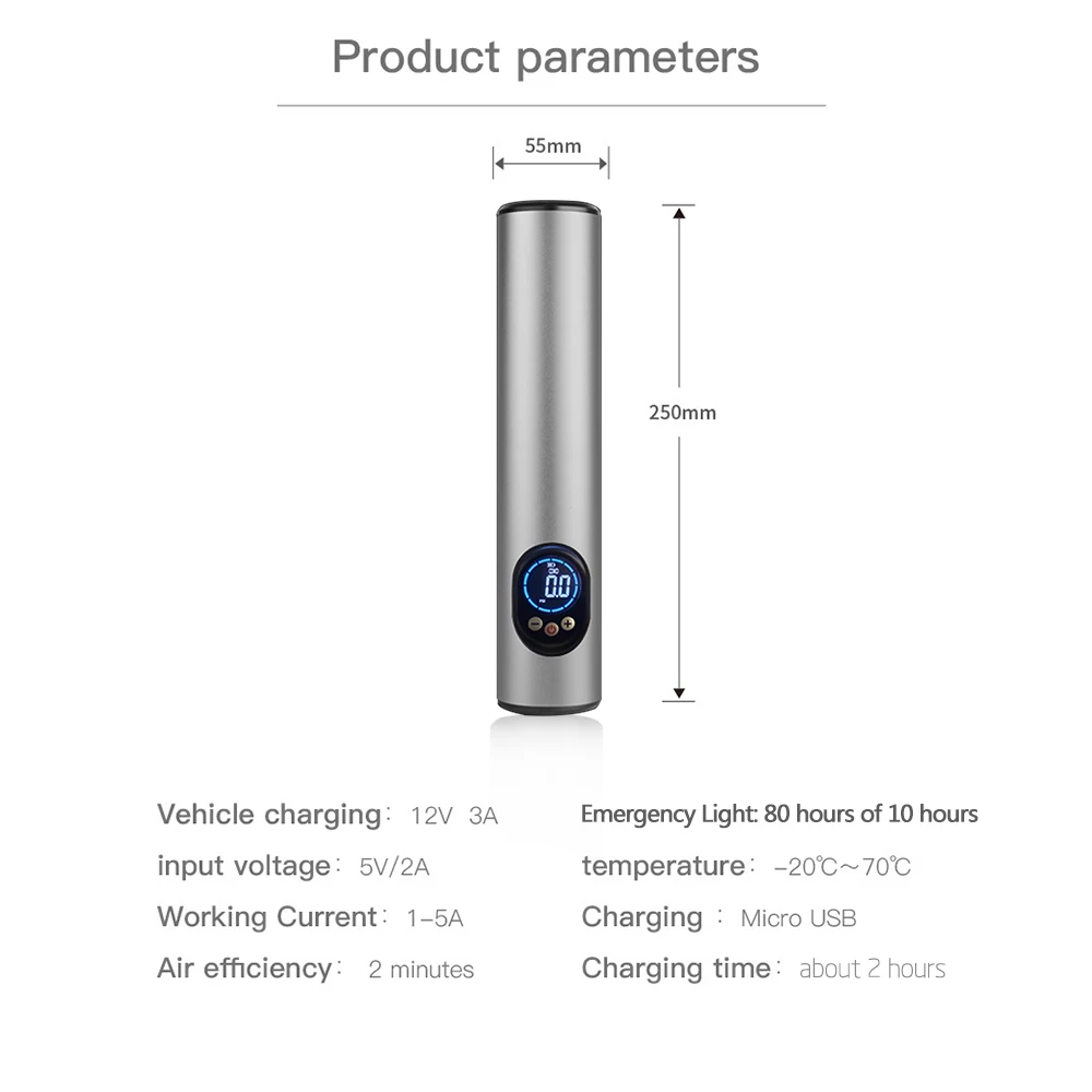 Barato Mini Compresor De Aire Portátil, Inflador De Neumáticos De Mano, 2000mAh, Con Luz LED LCD Digital, 12V De CA, CC, Batería De Litio, 150psi