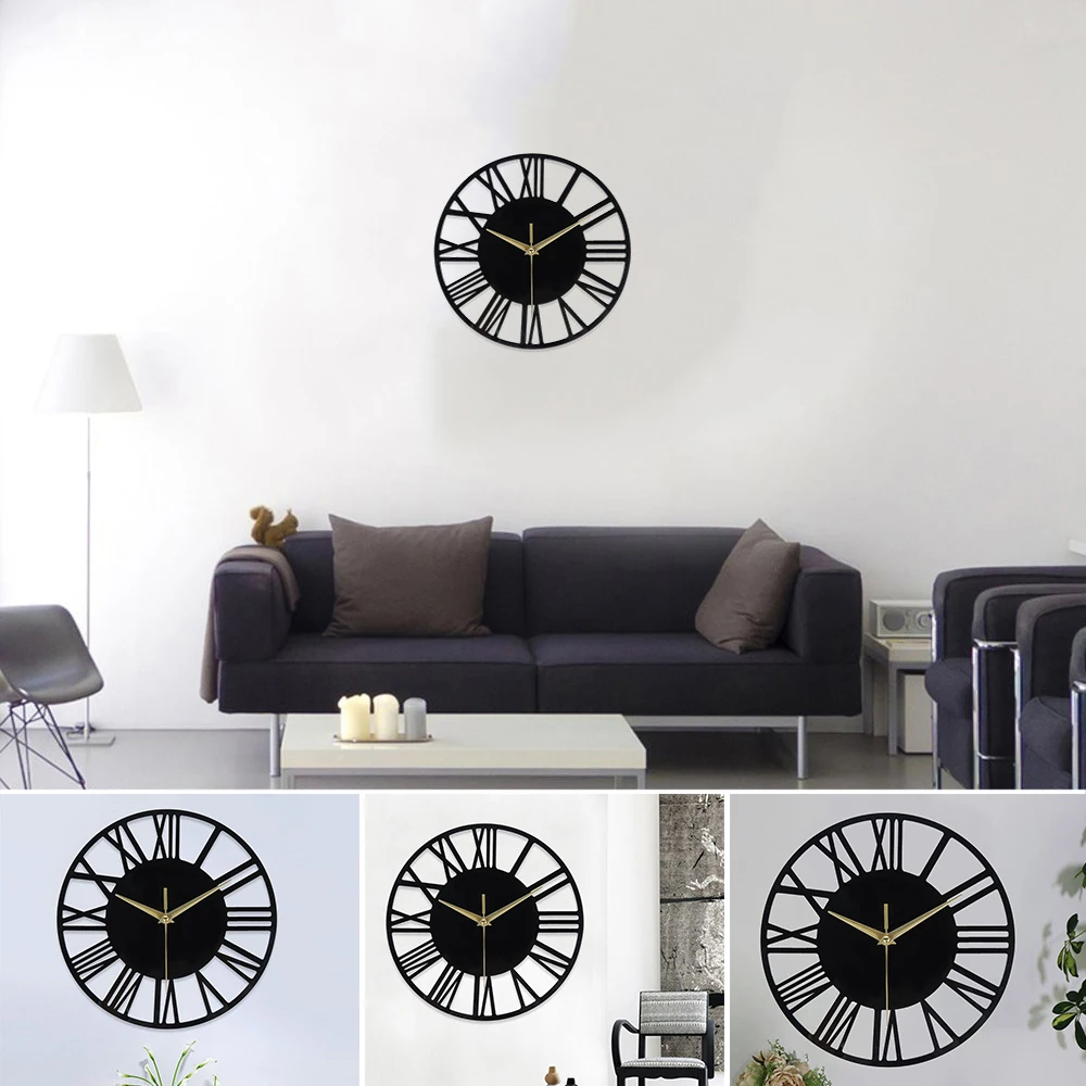 Скандинавские металлические римские цифры настенные часы Ретро железные