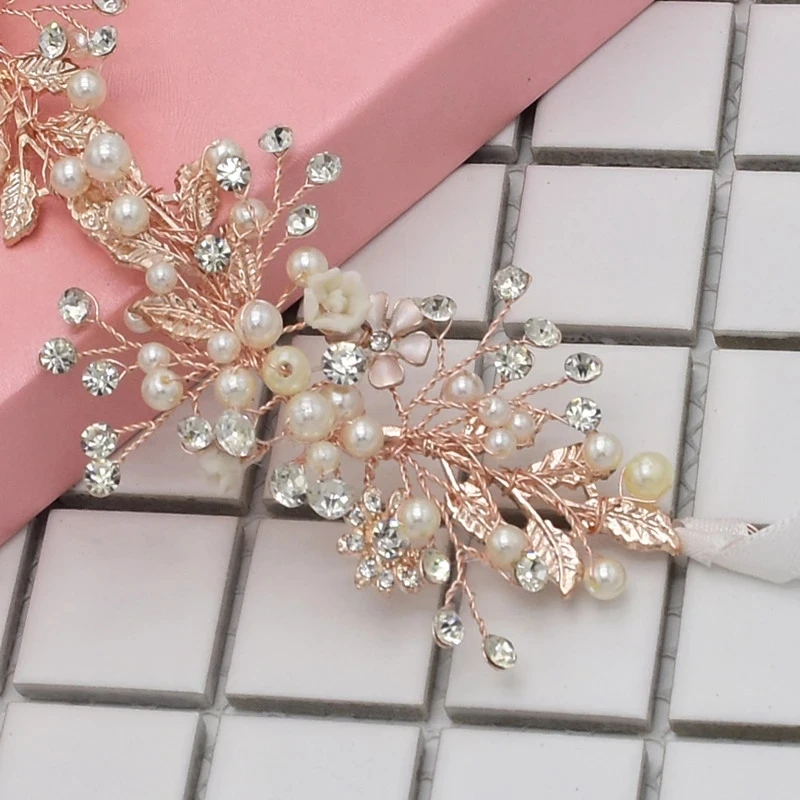 Барокко розовое золото цветок лист свадебные искусственные жемчужины женский