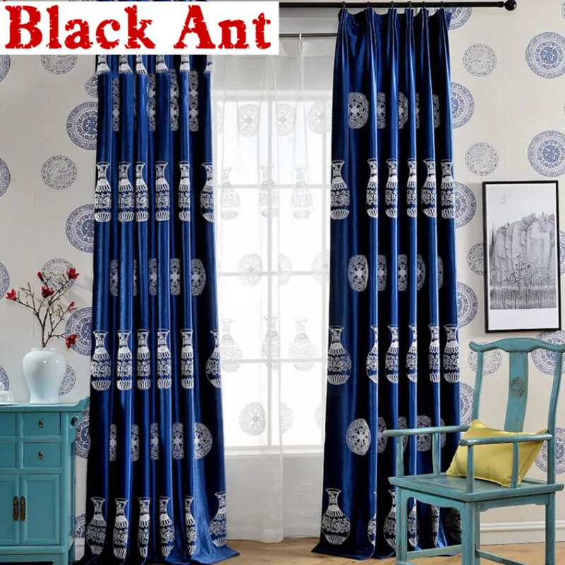 Занавески в виде вазы для современной гостиной с вышивкой вуаль бархатные