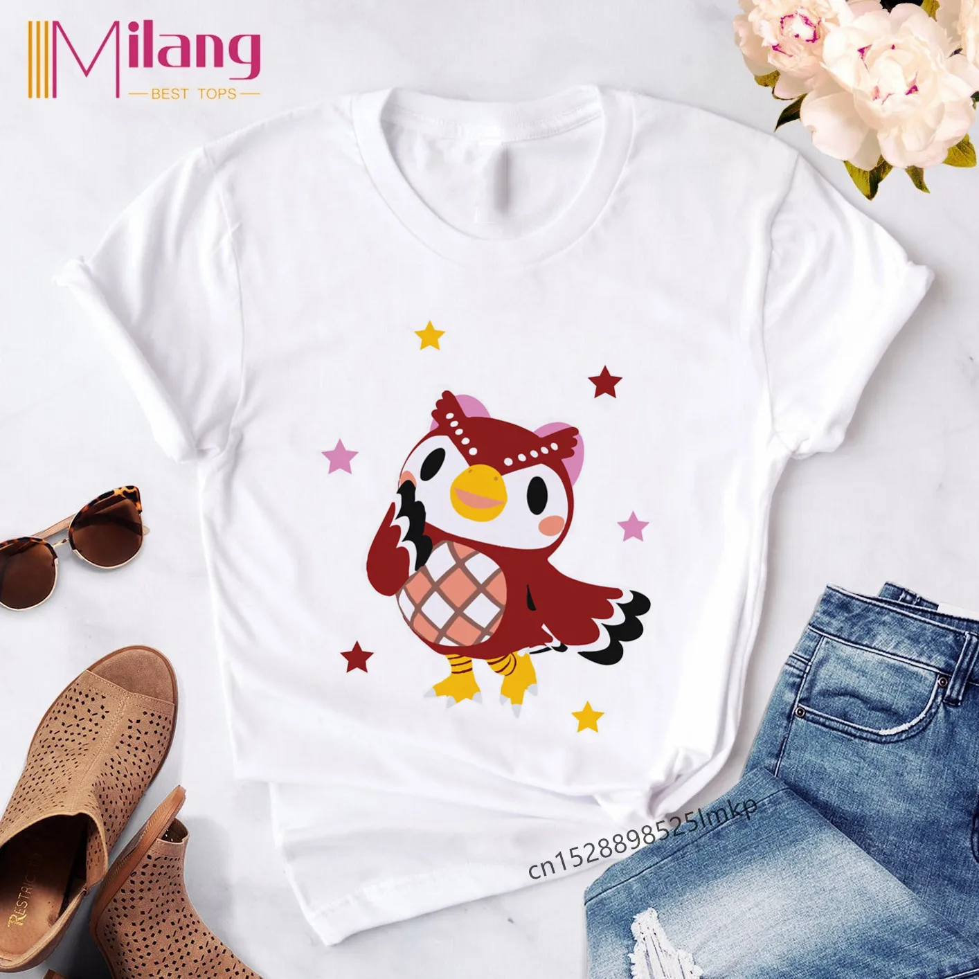 

Women's White Short Sleeve T-shirt Japanese Anime Game Harajuku Animal Crossing Top 2021 Summer Fashion