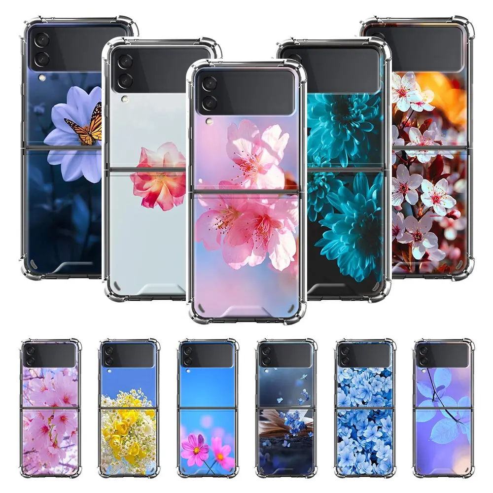 

Air Case for Samsung Galaxy Z Flip 3 5G Cell Phone Bag ZFlip 6.7" PC Segmented Protect Cover Coque Bag Beautiful Flower Plant