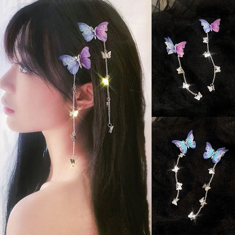 

Colorful Princess Style Hair Accessories Stylish Popular Top Clip Elegant Metal Tassel Hair Clip Girls Butterfly Headdress