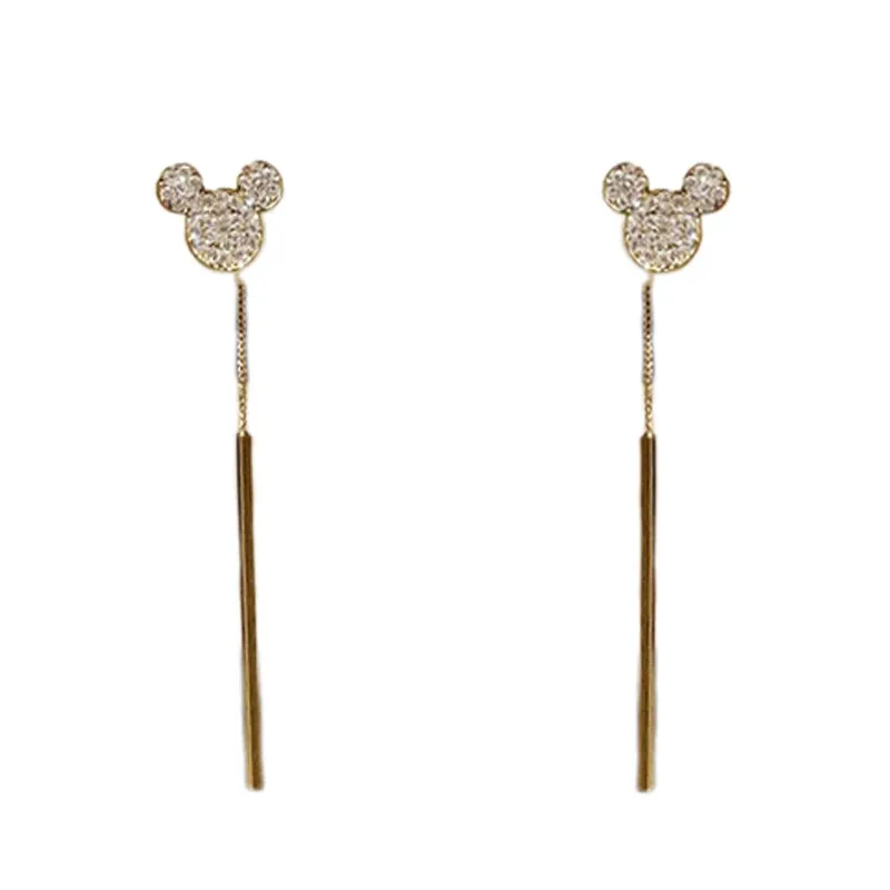 

South Korea S925 Pure Silver Needle Two-use Rear Hanging Fashion Stud Female Cute Mickey Girl Heart Earring Earring Earrings