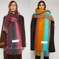 2020european new color matching jet dyeing ac same womens scarf winter thickened imitation cashmere shawl stripe gradient scarf