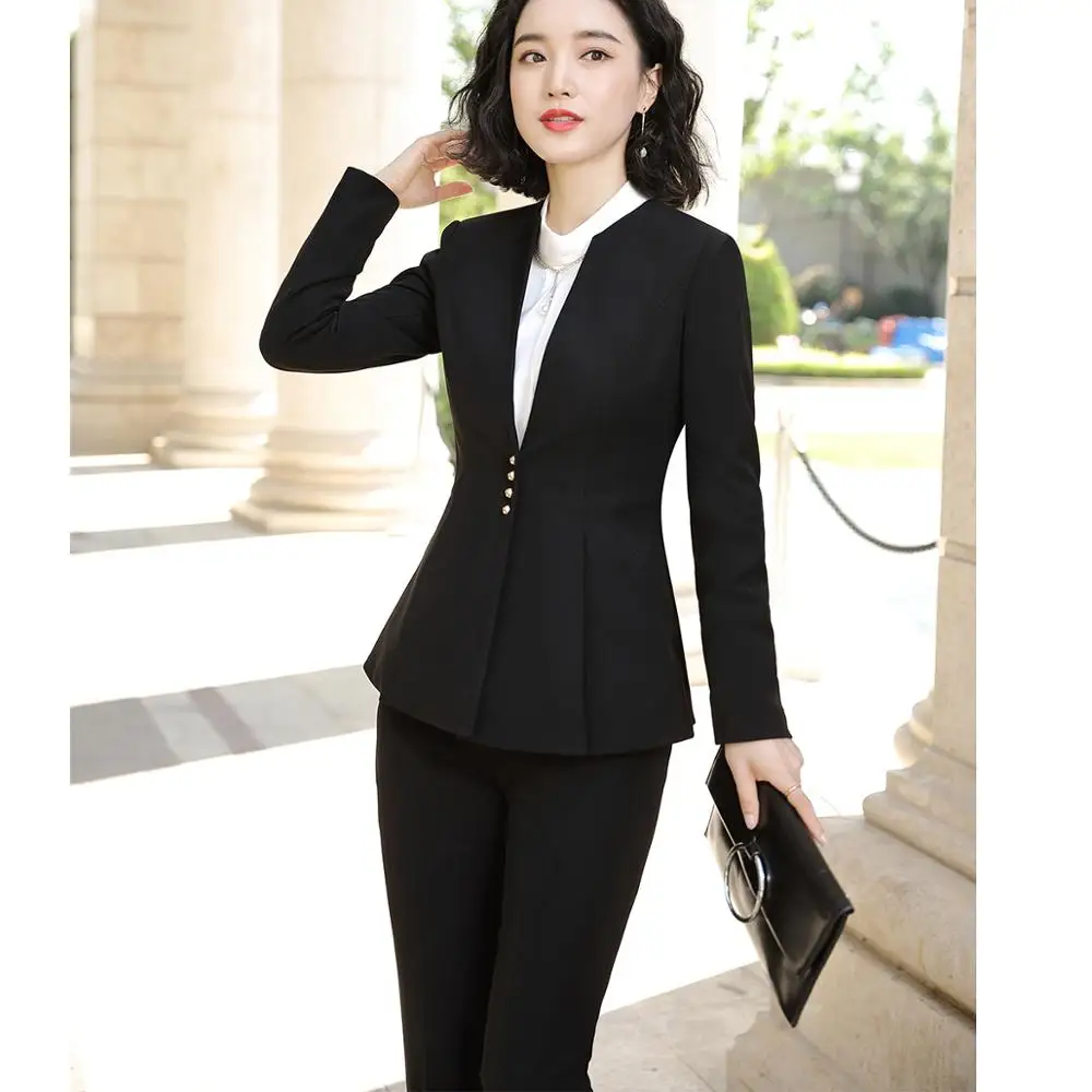 

Ruffle Hem Pant Suit Women Elegant S-5XL Office Lady OL Black Red Work Jacket Blazer Coat And Trousers 2 Piece Set