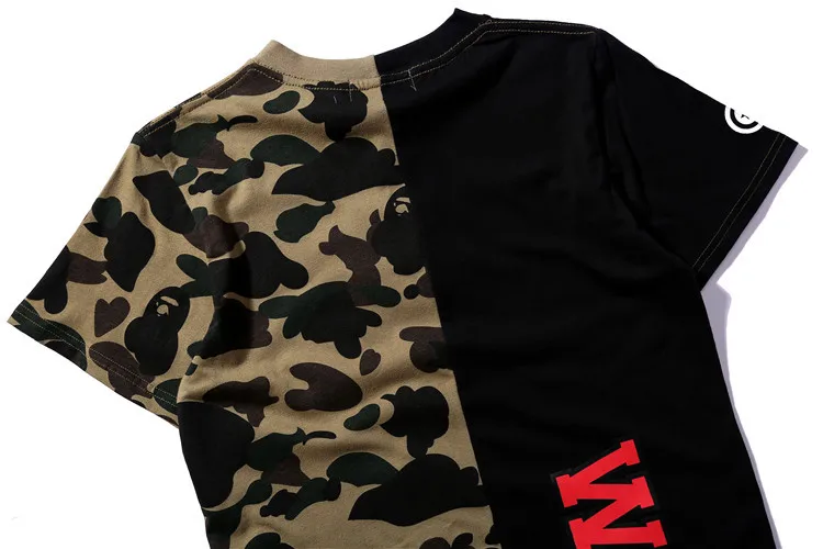 

BAPE camouflage stitching T-shirt street hip-hop short-sleeved men and women same T-shirt