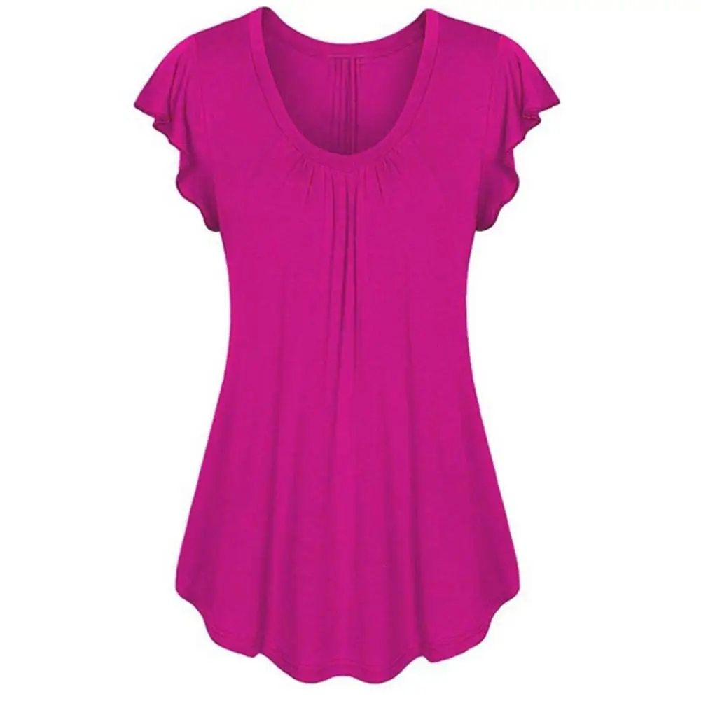 

Women Solid Color Scoop Neck Short Ruffled Sleeve Bottoming Top T-shirt Blouse Short Ruffled Sleeve Bottoming Top T-shirt Blouse