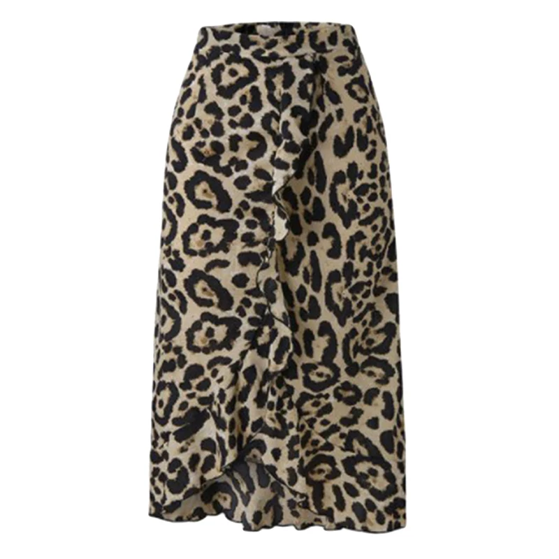 

Leopard Skirts Women High Waist Sexy Split Skirt Asymmetrical Ruffled Skirt Lady