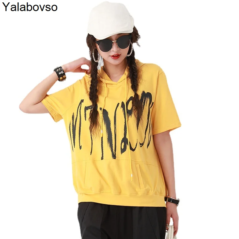 

2021 Summer Loose Styles Fashion Letter Printing Hoodies For Women Hooded Tees And Tops Ladies Soft Pullovers Yalabovso
