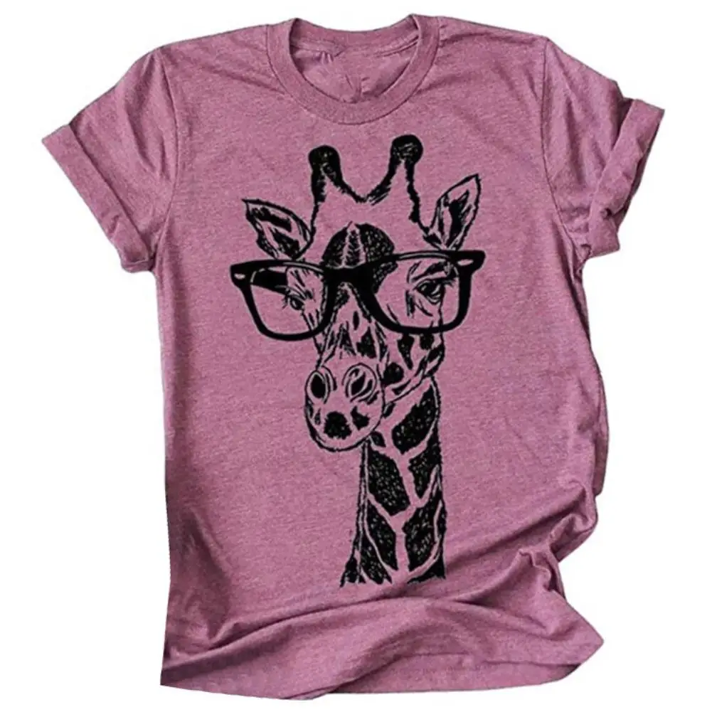 

Women Summer Casual O Neck Short Sleeve Giraffe Print Loose Blouse T-shirt Top