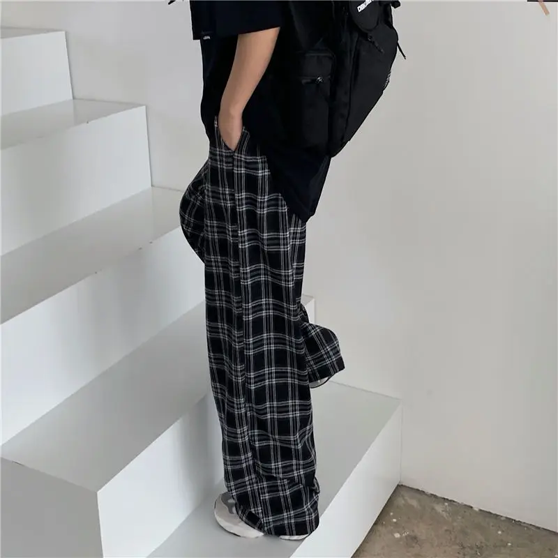 

Oversize 3XL Plaid Pants Women Casual Loose Wide Leg Trousers Ins Retro Teens Straight Trousers Hip-hop Unisex Streetwear