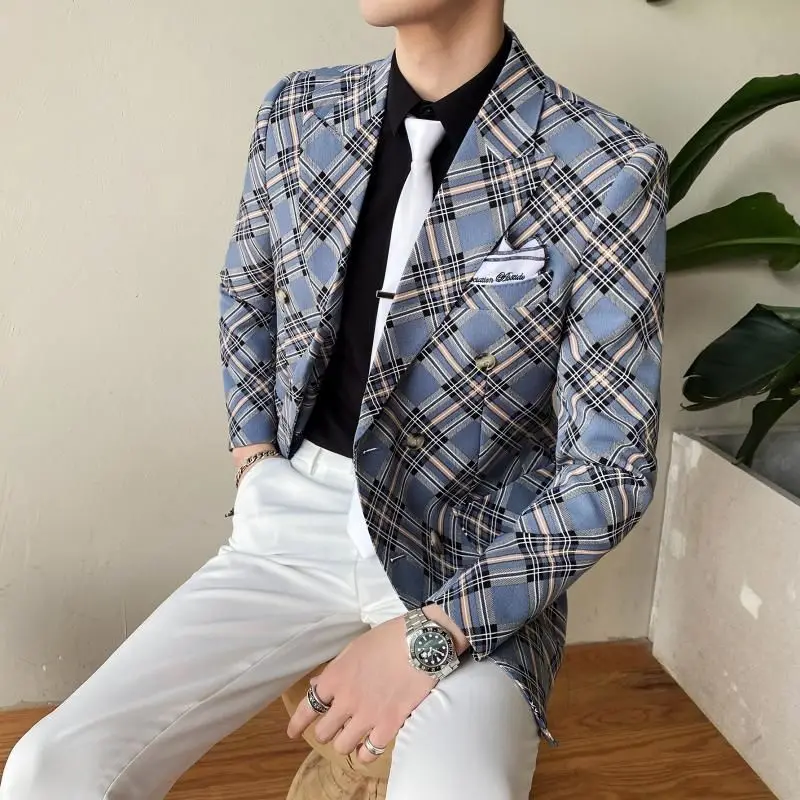 Autumn British 2020 Style Business Male Blazer Masculino Plaid Blazer For Men Suit Jacket Casual Dress Coat Wedding Clothing