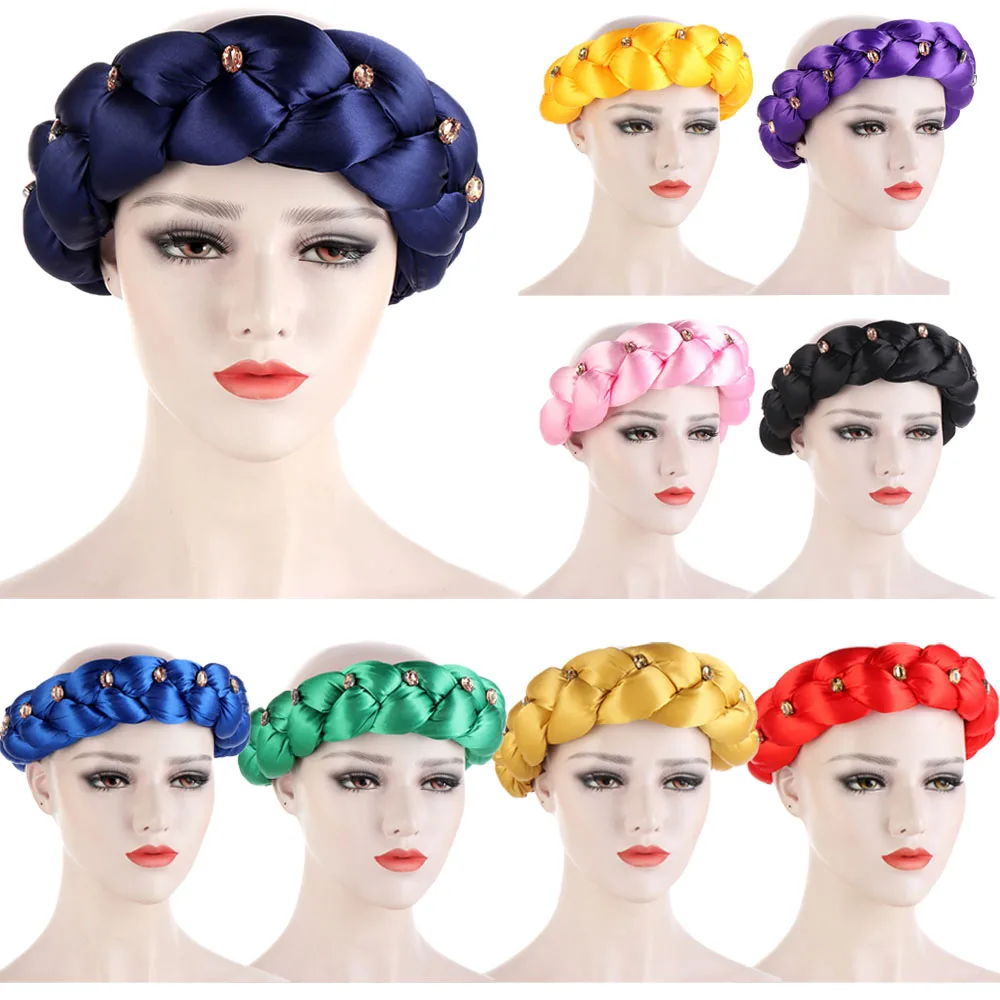 Latest Exaggerated Big Satin Twist Braid 2021 Handmade African Cap Nigerian Wedding Gele Women Braid Turbans Ladies Head Wraps