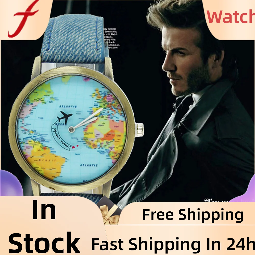 Bayan kol saati Global Travel By Plane Map женские модельные часы из джинсовой ткани ремешок 2020 и