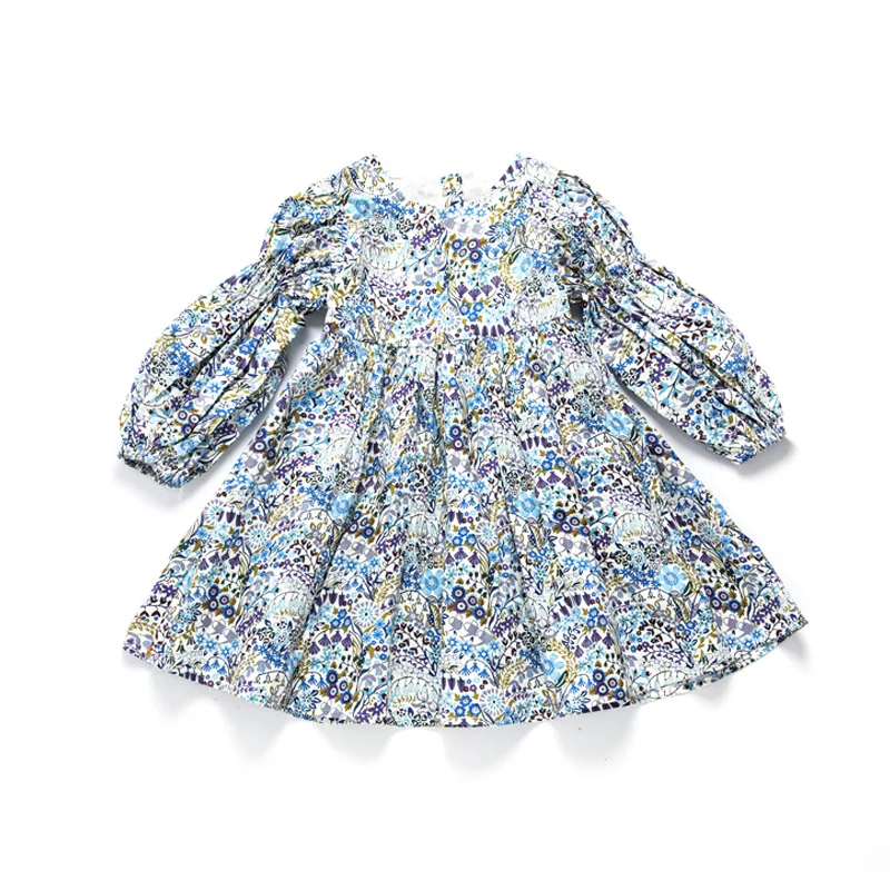 В Корейском стиле для девочек Платье с длинным рукавом в цветочек осень Новые