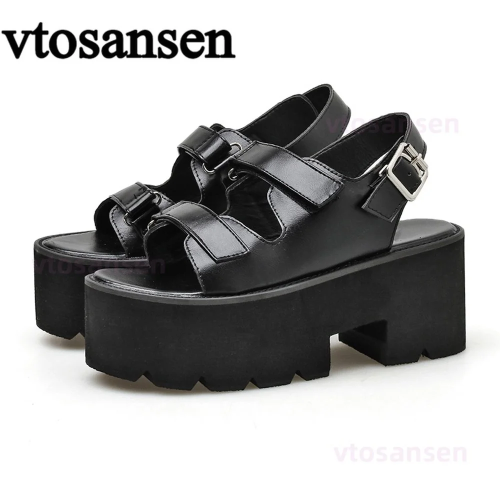 spesifikasi 2021 Sandal Gladiator Sepatu Wanita Hak Tebal Platform Sandal Wanita Hitam Gaya Gotik Gesper Tali Pergelangan Kaki Ukuran 35-39 Anak Perempuan