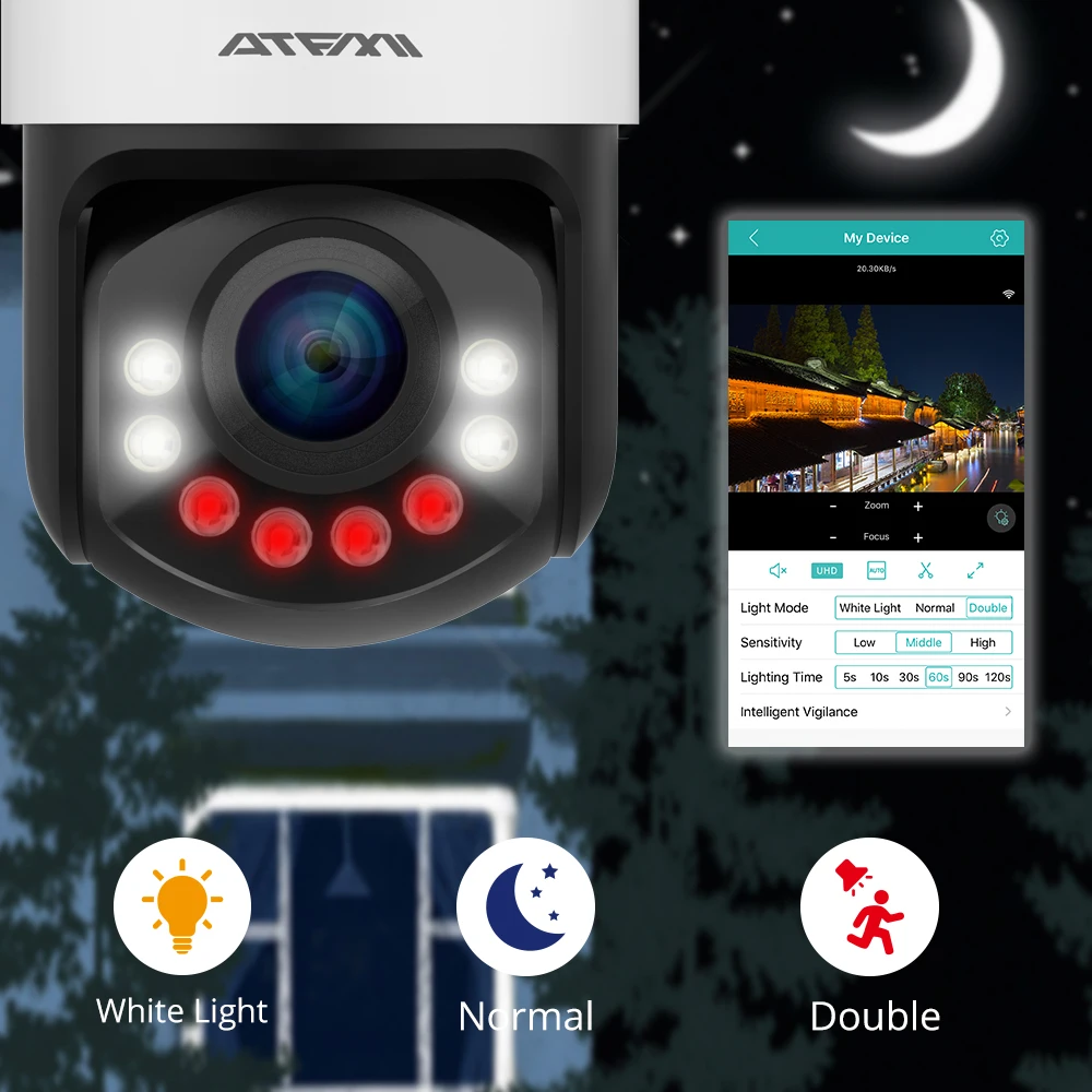 ATFMI WIFI 1080P PTZ IP Camera 4X Zoom Network Full Color Night Vision H265 2MP Waterproof IP66 IR 60m 1920X1080 | Безопасность и
